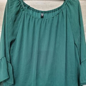 Massini green ruffle blouse